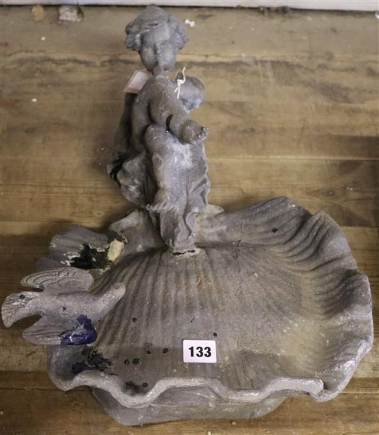Lead garden putti bird bath